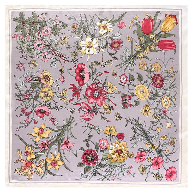 

Scarves Women Silk Scarf Square Neck Hair Lily Bouquet Flower Foulard Female Neckerchief Fashion Shawl Office Ladies Hijab 2023