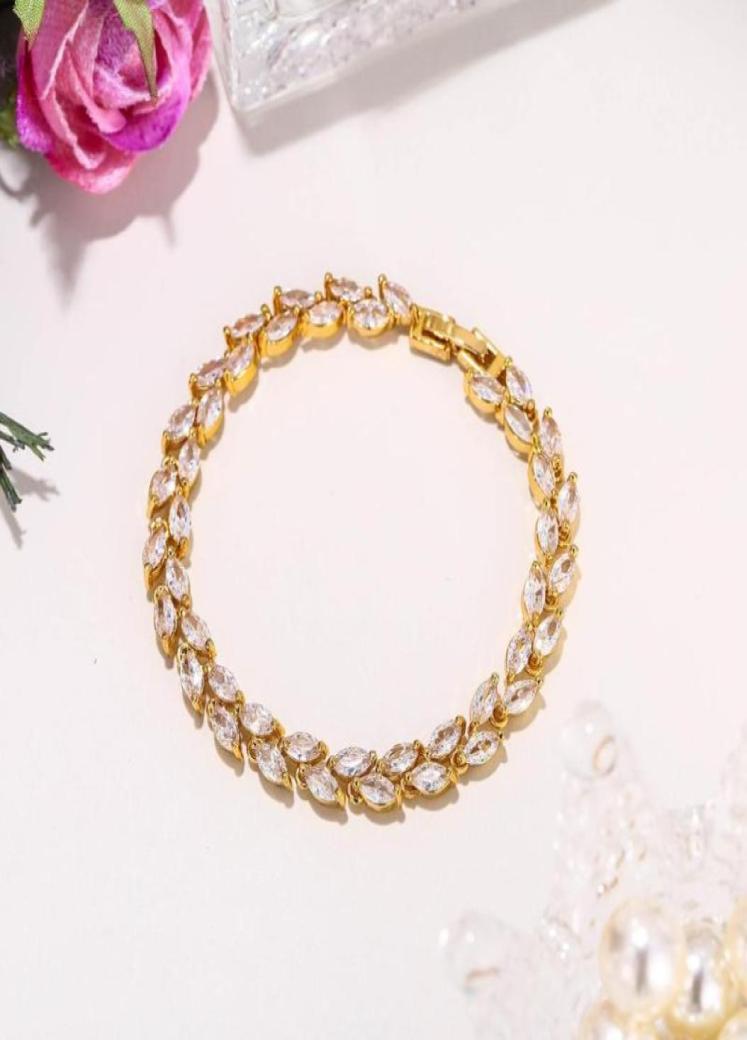 

Leaf Bracelet For Women Cubic Zircon Wristband Golden Color Party Jewelry Accessories Gift Bangle5632244