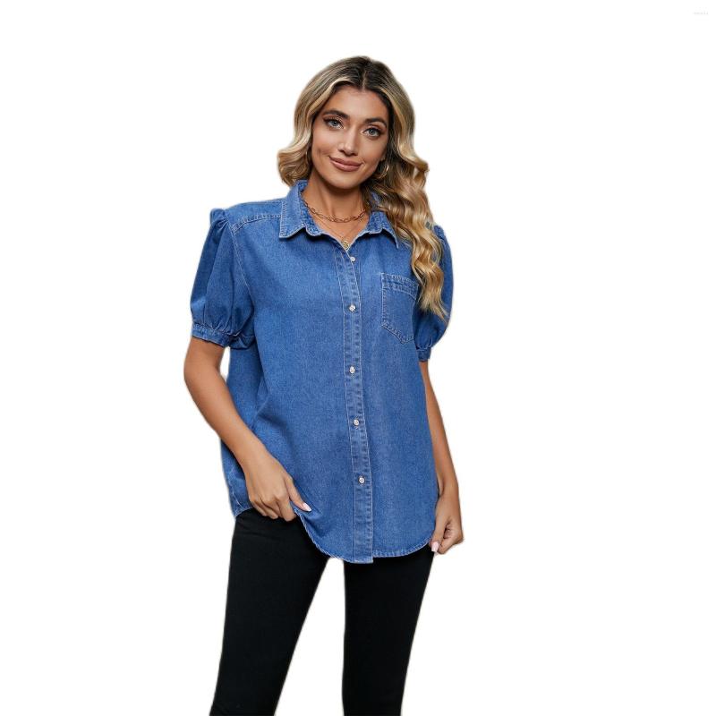 

Women' Blouses 2023 Women Summer Short Sleeve Denim Shirt Fashion Casual Loose Mid Length Jeans Thin Jacket -XL Drop, Blue
