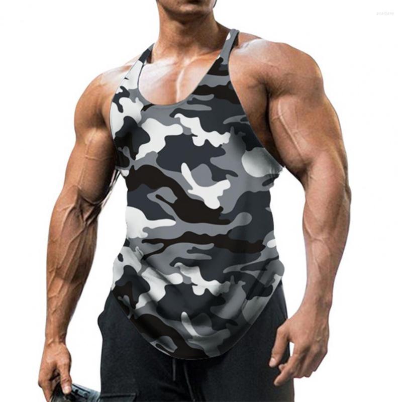 

Men's Tank Tops U-neck Breathable Quick Drying Fitness Vest Camouflage Print Sleeveless Pullover Tunic Top Sports Male Clothing, Army green