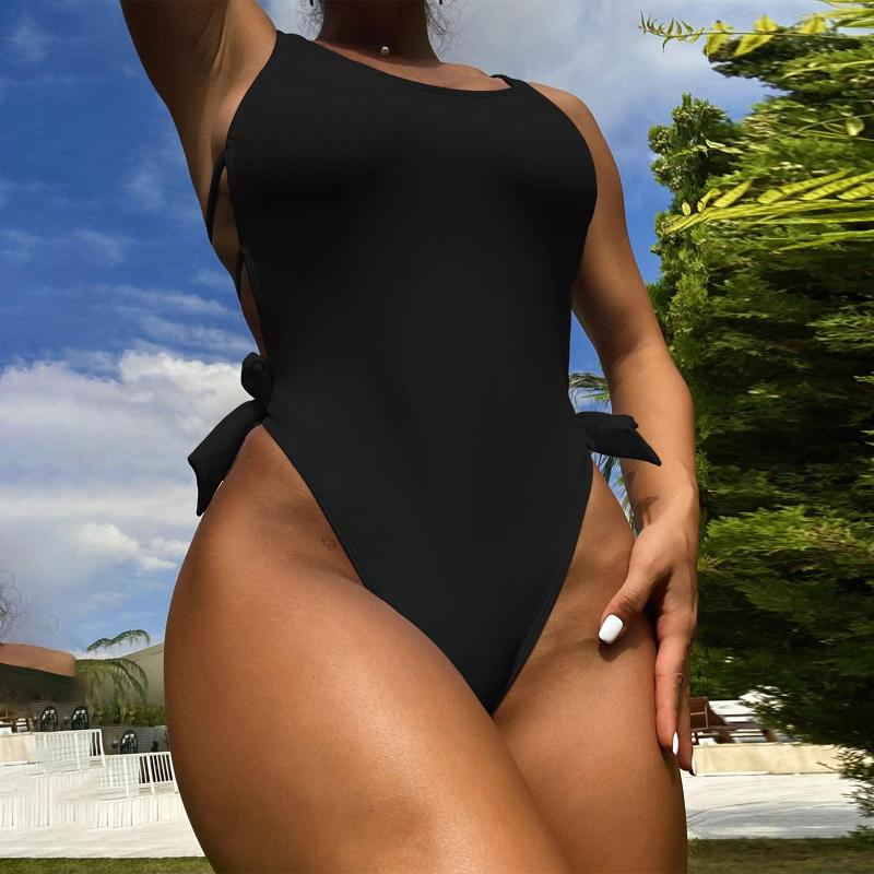 

Women' Swimwear 2023 Thong Sexy One Piece Swimsuit Solid Female Black Women Backless White Brazilian Monokini Bathing Suit
