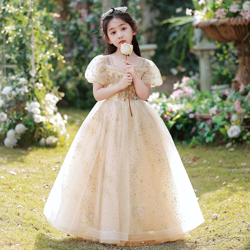 

Girl Dresses Children's Dress Flower Wedding Little Princess, Gold