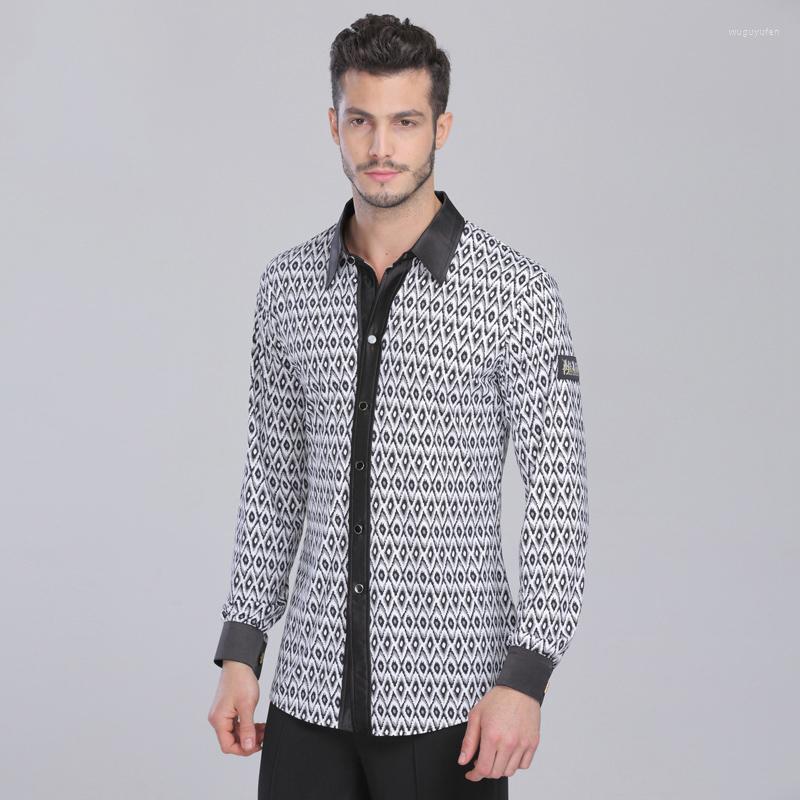 

Stage Wear Standard Latin Dance Tops For Men'S Ballroom Dancing Competition Jacket Male Long Sleeve Plaid Shirt Tango Costume DWY1797, Picture shown