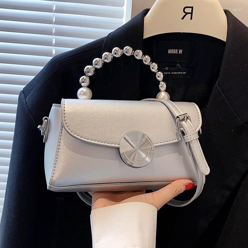 

Evening Bags Luxury Beaded Handle Crossbody Women Designer Handbags And Purses 2023 Fashion Brand Shoulder Bag Female Pu Leather Totes, Beige