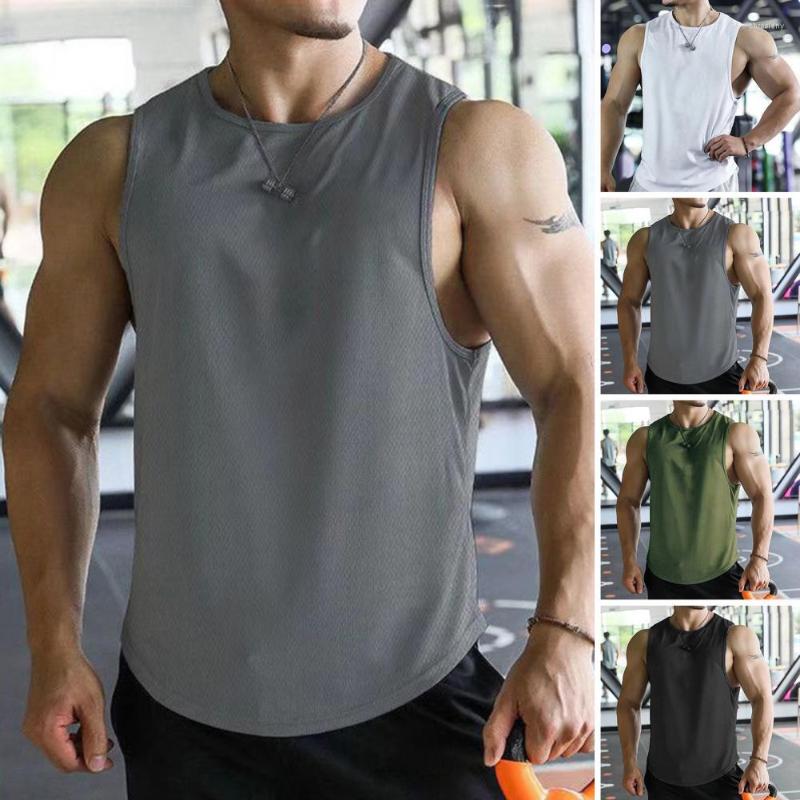 

Men's Tank Tops Bodybuilding Vest Sleeveless Anti-pilling Sweat Absorbing Men Loose Solid Color Fitness Top Summer Sportwear, Black