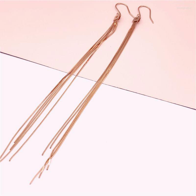 

Dangle Earrings 585 Purple Gold Plated 14K Rose Long Soft Chain Tassel For Women Fashion Creative Exquisite Engagement Jewelry