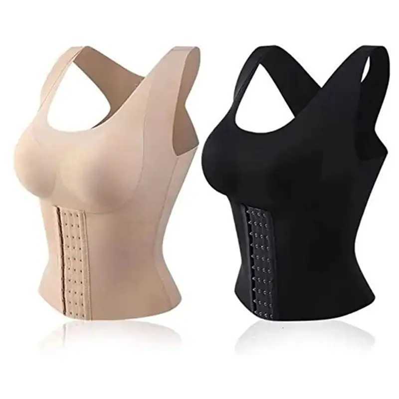 

Women's Bra 3-in-1 Push Up and Shape Chest Waist Buttoned Shapewear Seamless Womens Trainer Corset Vest for Sport, Nude