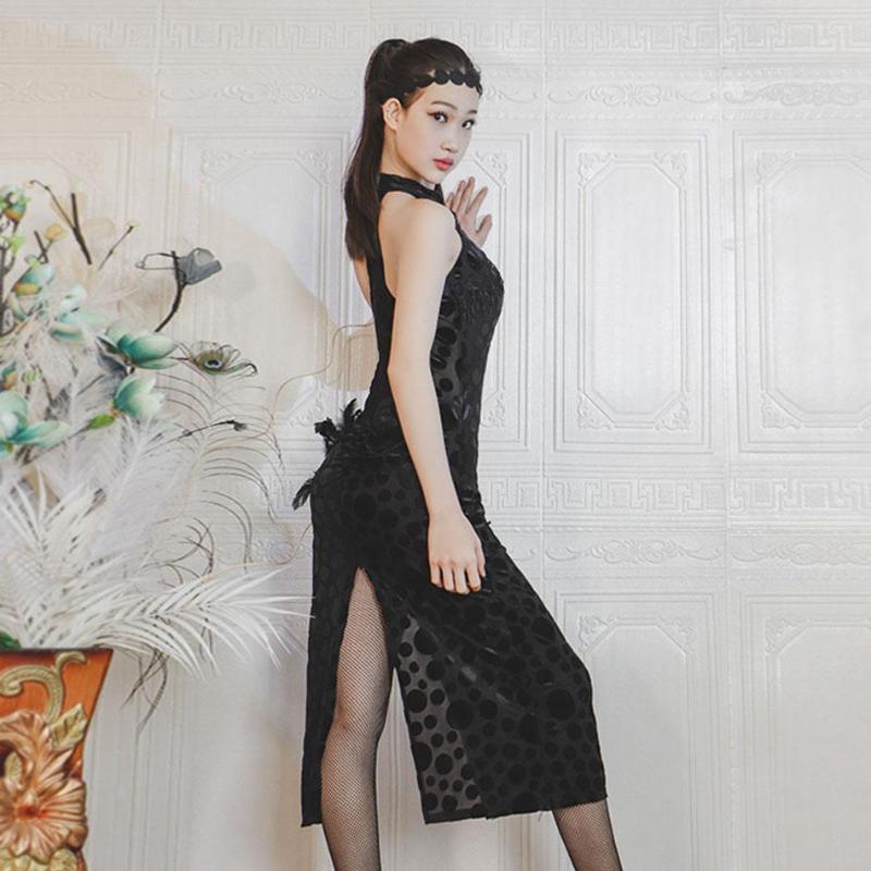 

Stage Wear High Grade Sleeveless Design Female Latin Dance Dress For Women Competition Ballroom Dancing Costume ADL17, Black