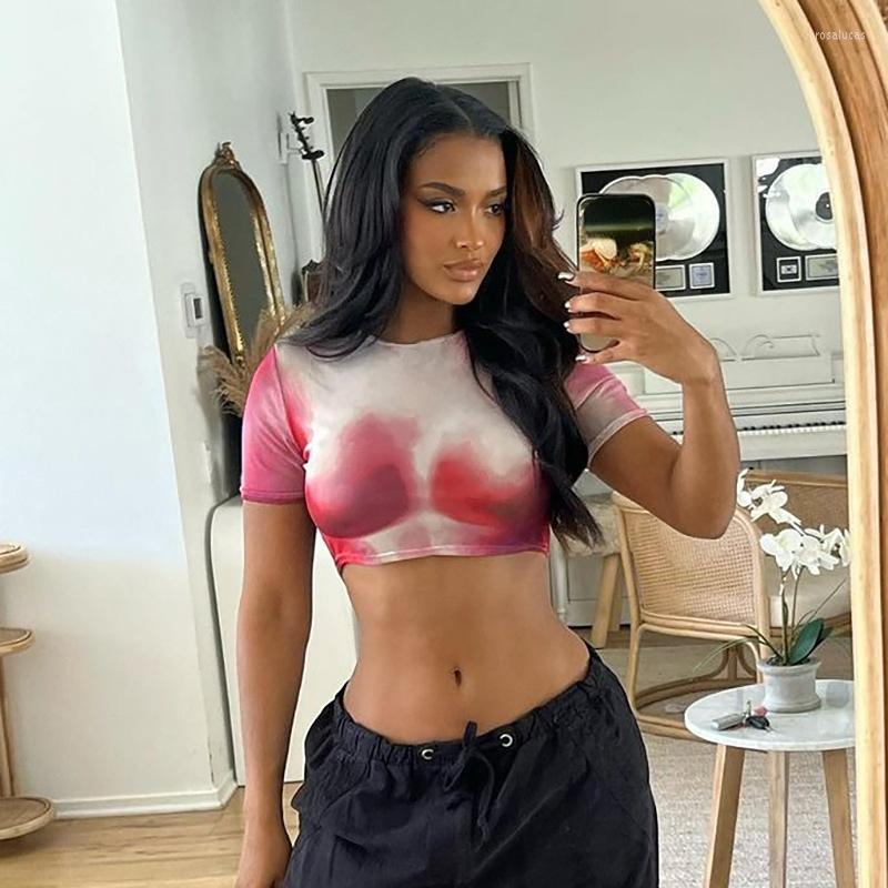 

Women' T Shirts Euro-american Style 2023 Summer Sexy Color Contrast Waist Bare Top Tight Short Sleeve T-shirt Woman, Rose red