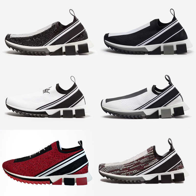 

Sneakers Designer Men Shoes Rhinestones Crystals Mens Slip-on Sneaker Stretch Mesh Black White Red Glitter Runner Flat Trainers With Box