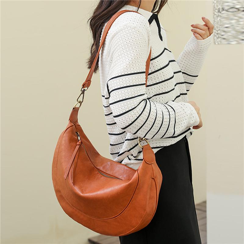

Evening Bags Women Vintage Crossbody Casual PU Leather Large Capacity One Shoulder Tote Bag Fashion Versatile Crescent Dumpling, Brown