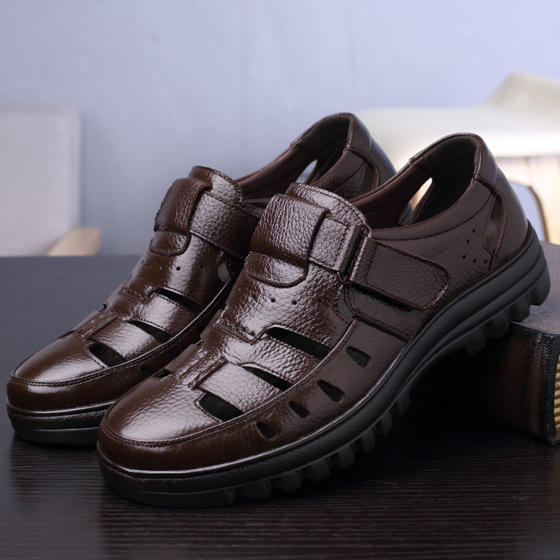 

Sandals business Men Genuine Leather SandaliasHollow Out Casual Shoes Comfortable Solid Outdoor Mens Zapatos Hombre 230508, Black