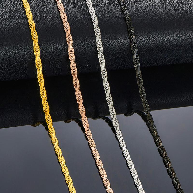 

Pendant Necklaces 1 Piece 2mm Thickness Flat Twisted Chain Stainless Steel Rope Necklace For Women Girls Four Colors 16 To 30 Inches