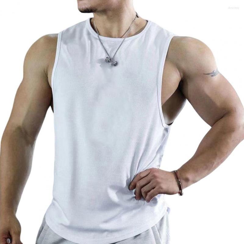 

Men's Tank Tops Men Sports Top Summer O-Neck Sleeveless Elastic Sport Vest Thin Loose Solid Color Fitness Sportwear, Black