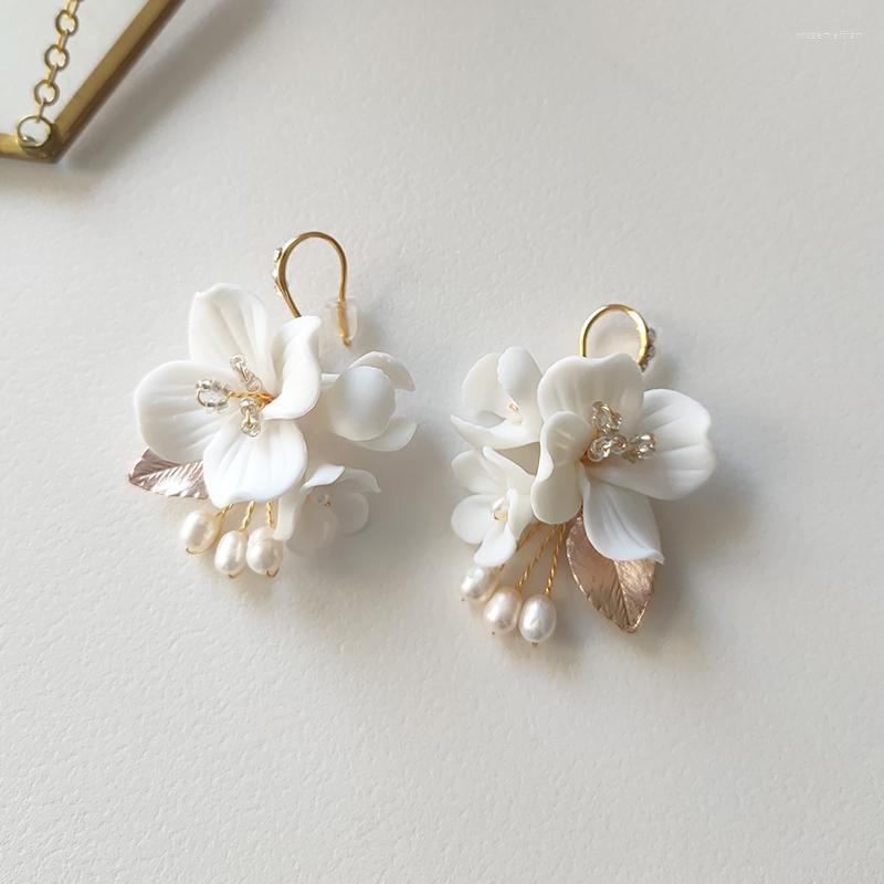 

Dangle Earrings Romantic Handmade Flower Bridal Jewelry Wedding Accessories Ceramic Floral Earring Bridesmaids Gift