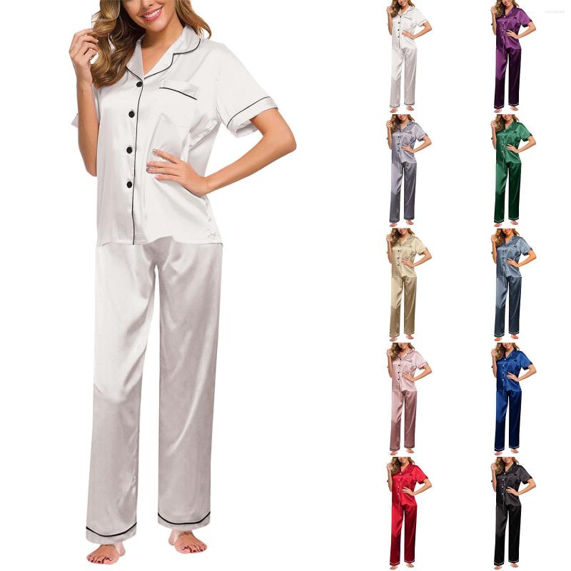 

Women's Sleepwear Womens Silk Satin Pajamas Pyjamas Set Pijama Suit Female Sleep Two Piece Women's Loungewear Plus Size, Navy