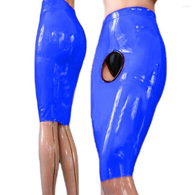 

Skirts Sexy Club Knee-length Bodycon PVC Large Size High Waist Open Crotch Skirt Nightclub Vinyl Leather Skinny Pencil, Light brown