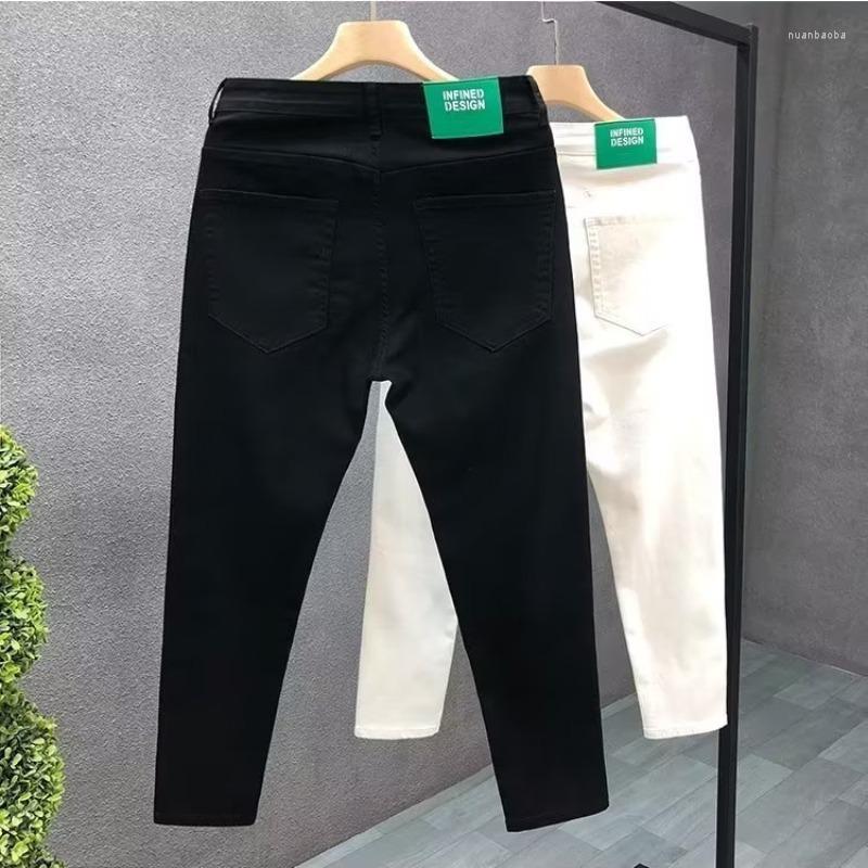 

Men's Jeans Spring Men's Streetwear Fashion Motorcycle White Trousers Korean Casual Youth Hip Hop Denim Ankle-length Pants, Black