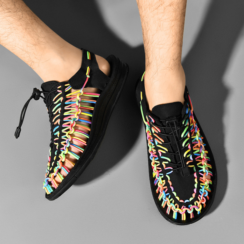 

Sandals ZOKI Weave Elastic for Men 2023 Summer Breathable Hollow Out Casual Shoes Man Outdoor NonSlip Platform Unisex 230508, Rose red