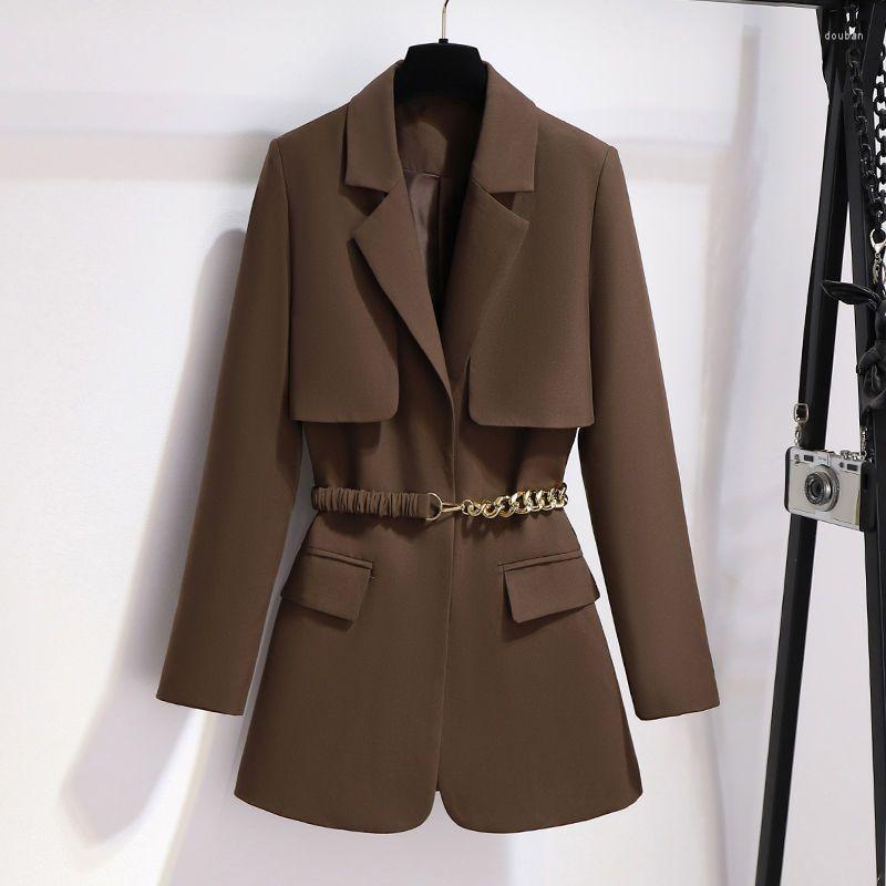 

Women's Suits 2023 Spring Design Sense Versatile Meat Covering Blazer Top Women Foreign Style Waist Closing Thin Coat, Black