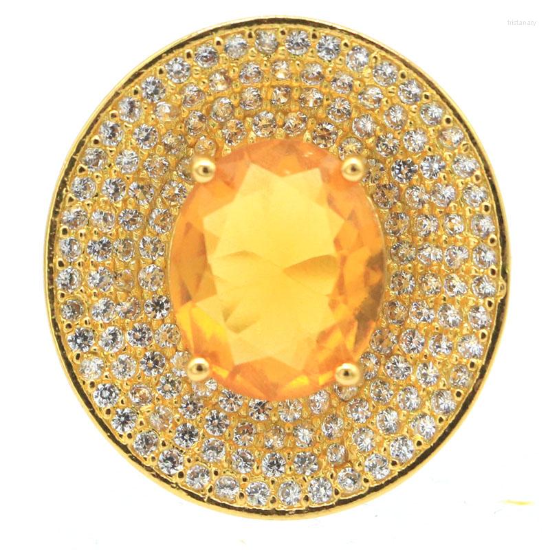 

Cluster Rings 23x21mm Statement Created Citrine White CZ For Ladies Dating Birthday Gift 14k Gold Silver Wholesale