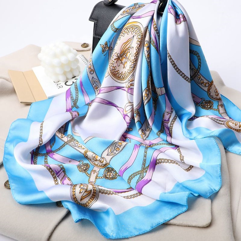 

Silk Women Horse Head Print Stole Square Scarves Wraps Large Bandana Headscarf Hijabs Female Silk Scarves 70x70cm