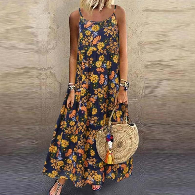 

Casual Dresses Summer Dress For Women 2023 Bohemian Beach Fashion Sleeveless Floral Skirt Sexy Maxi Elegant Y2K Vestidos Robe Clothing, Brown