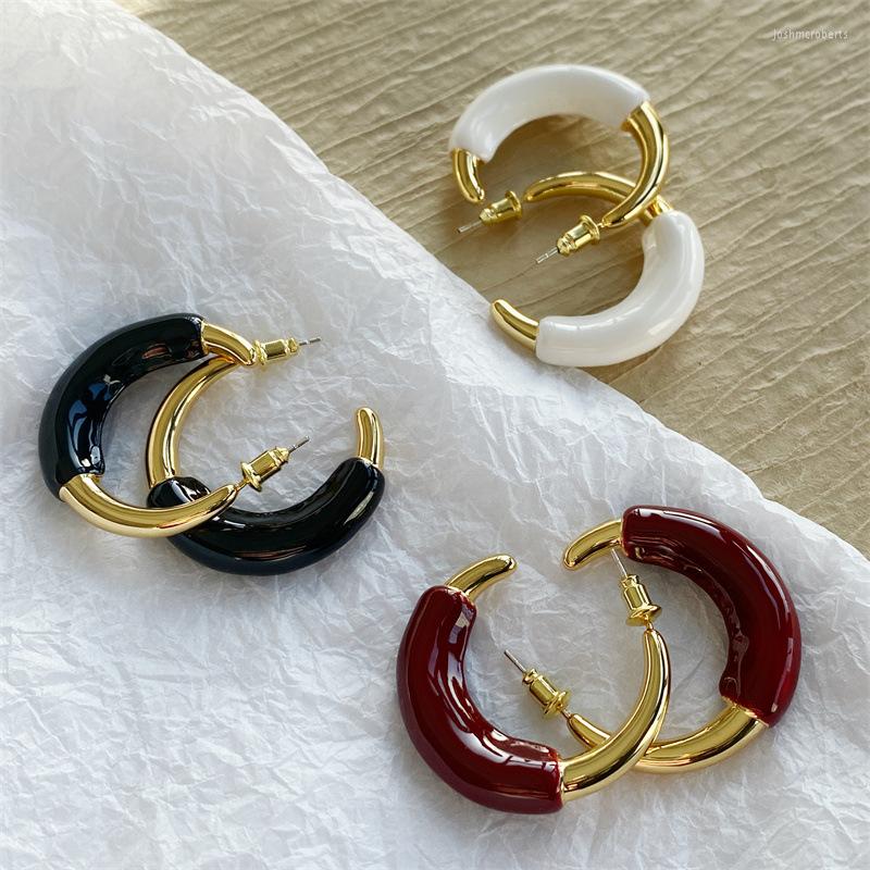 

Dangle Earrings European C-shaped White Enamel Drop Glaze For Women Niche Design Minimalist Retro INS Chic Eardrop