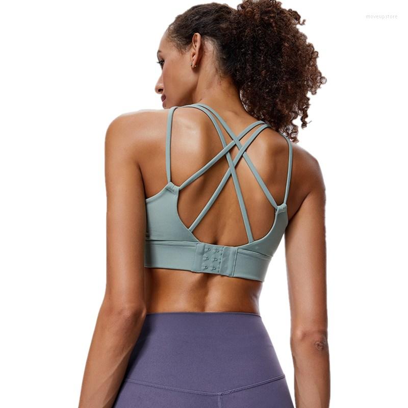 

Yoga Outfit Summer Adjustable Back Buckle Women High Strength Sports Bra Quick-Drying Cross Running Shockproof Fitness, Black