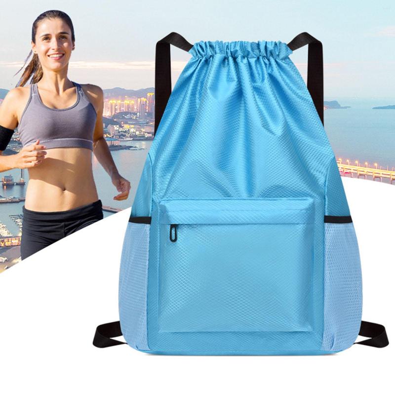 

Outdoor Bags Drawstring Backpack Gym Workout Sports Bag Large Capacity With Pockets Travel Football Running Training 1 PC, Gray