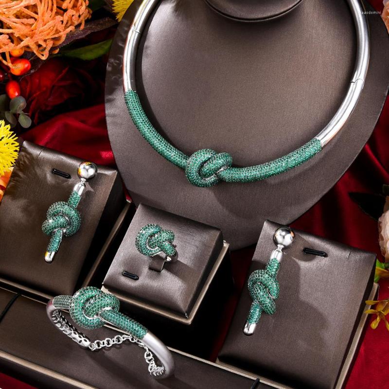 

Necklace Earrings Set GODKI Luxury 4PCS African Knots Earring Sets Cubic Zirconia Jewelry For Women Wedding Bridal, Picture shown