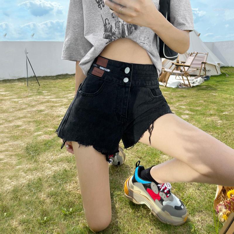 

Women' Shorts Denim Girl Hyun Yafeng High Waist A-line Women' Summer Loose Slim Wide Leg Pants, Black