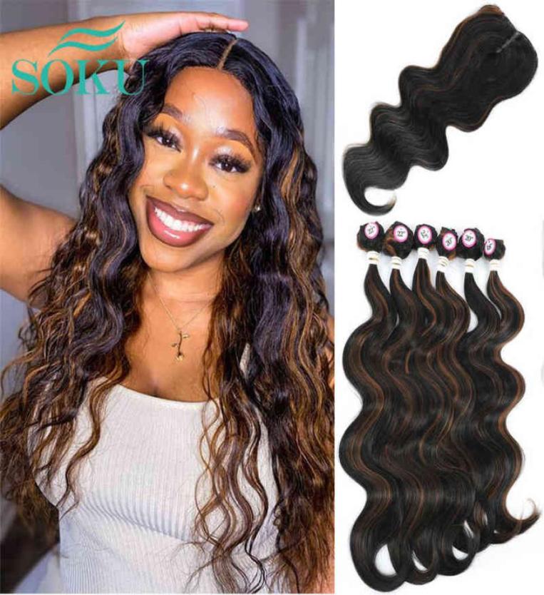 

Highlight Body Wave Synthetic Hair Closure Weave Bundles Extensions Hair SOKU 44 Closure Nature Hair Extensions 6 Bundles H23827506