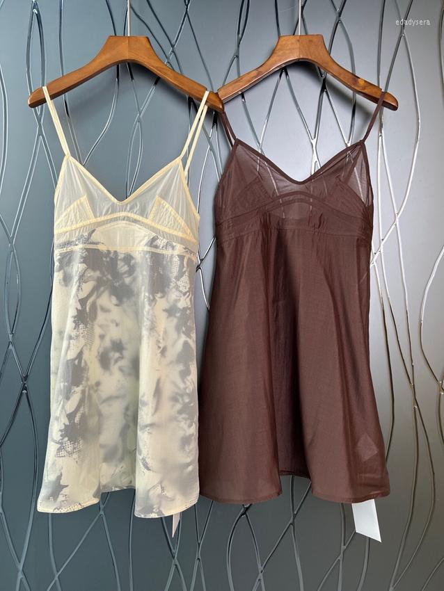 

Casual Dresses 2023 Women Fashion Sleeveless V-Neck Perspective Print Sexy Sling Dress Simple Backless 830