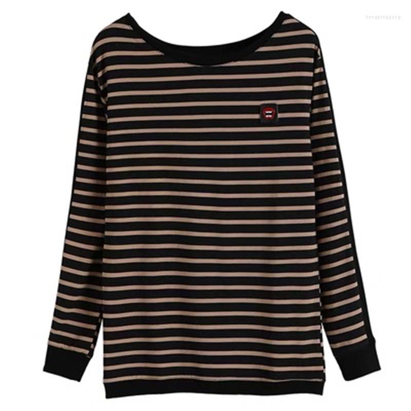 

Women's T Shirts Striped Long Sleeve Women's T-Shirts Spring Autumn Pullovers Female Tops Loose Ladies Cotton Femme Mujer, 903 black