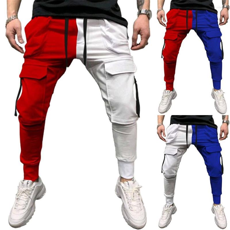 

Men's Pants Casual Men Joggers Streetwear Hip Hop Sweatpants Fitness Mens Sportswear Color-block Gym Jogging Trousers, Red and white