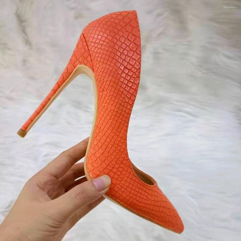 

Dress Shoes Sexy Snakeskin Print Orange Pumps Pointy Toe Shallow Stiletto Heels Party Ladies High 8CM 10CM 12CM, Orange 12cm heel