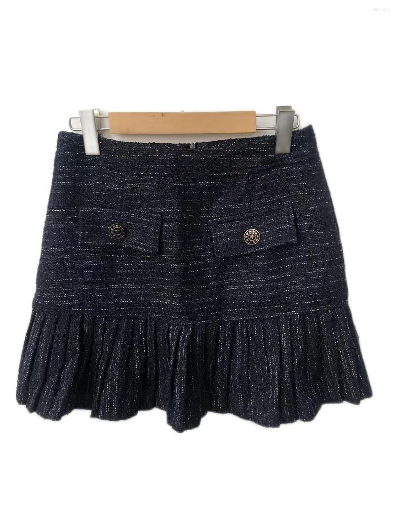 

Skirts Ruffle Trim Solid Casual Zipper Short Length Women's Clothing, Navy blue