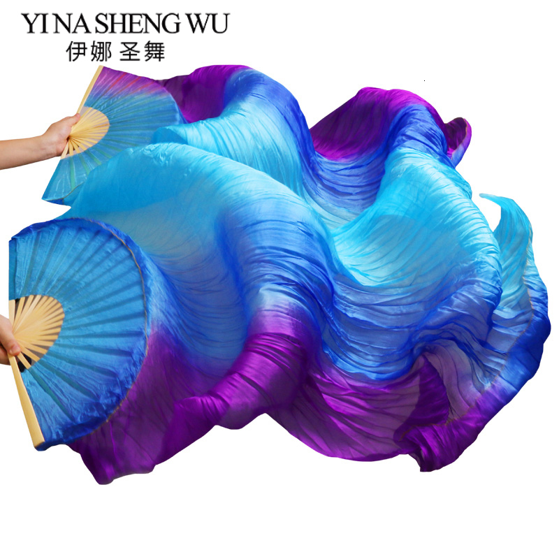

Sarongs 1 Pair LeftRight Handmade 100% Silk/Imitation Silk Belly Dance Fans Bamboo Ribs Long Silk Fans 120/150/180x90cm Dancing Fans 230509