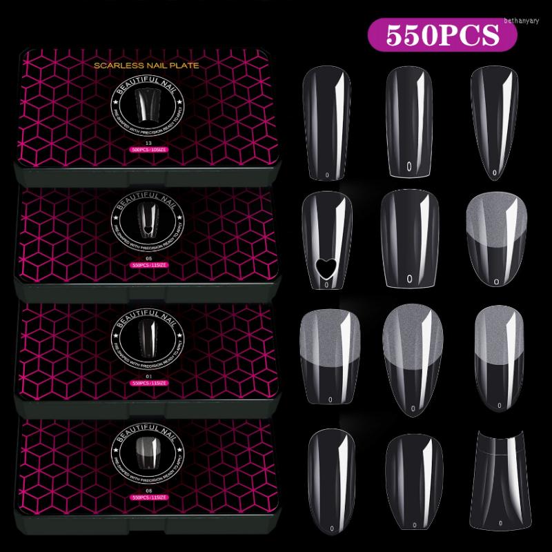 

False Nails 550Pcs Tips Plastic Boxed Soft French Long Coffin C Curved Short Stiletto Matte Transparent XXL Nail Art Fake Tip, 03