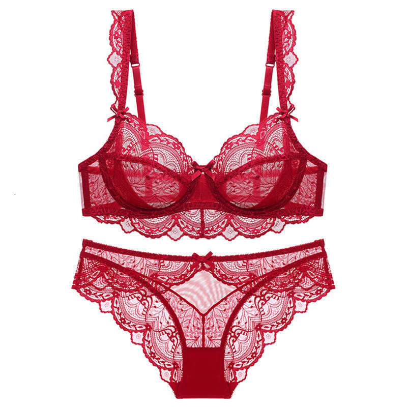 

Women's Bra Ych French Pure Desire Ultra Thin Lace Sponge Free Full Translucent Sexy Large Underwear Set Gathered Anti Drooping, Verde mostaza