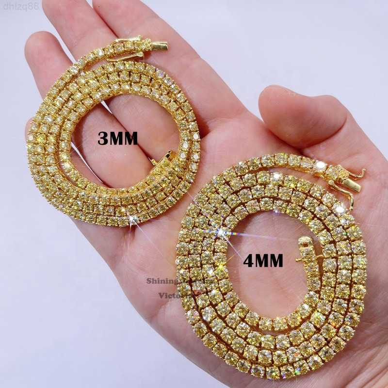 

Sterling Silver 14k Yellow Gold Gra 3mm 4mm Vvs Yellow Moissanite Tennis Chain