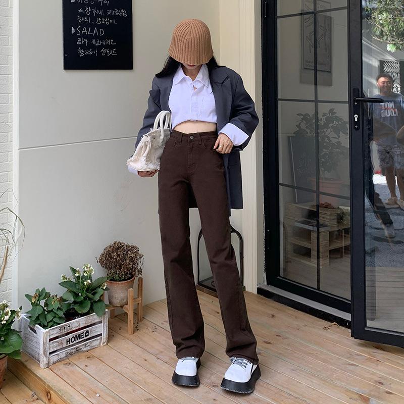 

Women's Jeans Vintage High Waist Women Straight Coffee Loose Chic Korean Fashion Wide Leg Pants Streetwear Harajuku Female Denim Trouser, Coffee lengthen