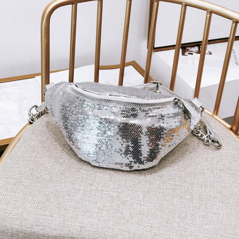 

Waist Bags Fashion Women Glitter Sequin Fanny Pack Bag Chest Pouch Leather Bum Belts Shoulder Travel Sport Pocket Purse, Black