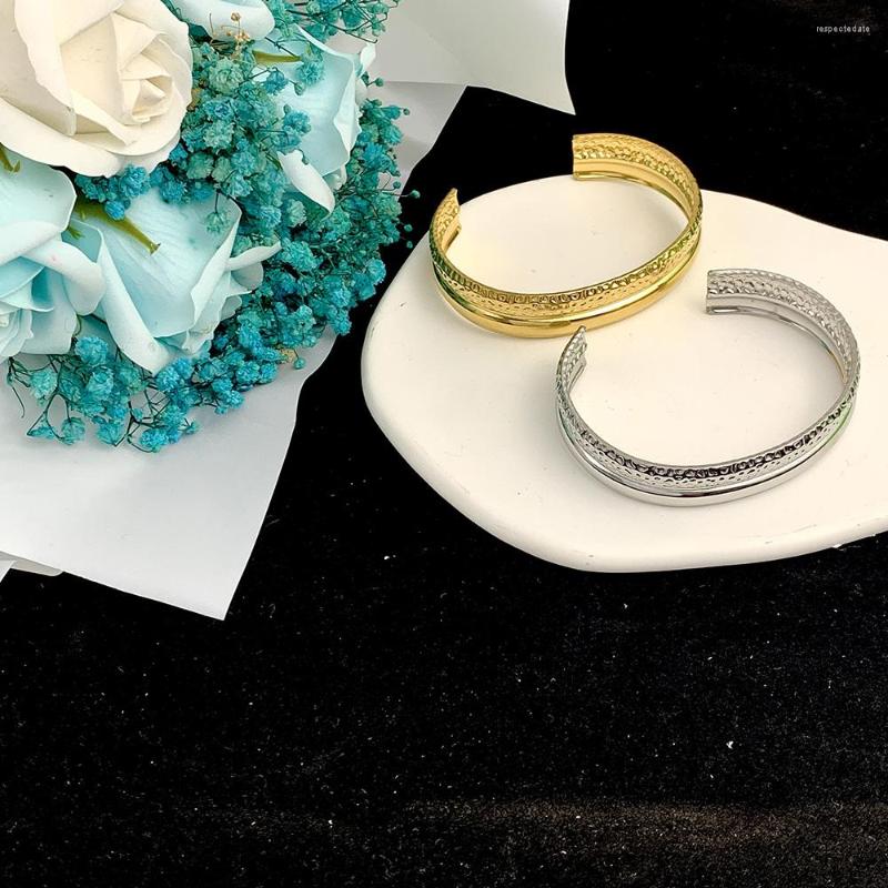 

Bangle Gold Plated Titanium Steel Smooth Basic For Women Waterproof Daily Wear Opening Jewelry