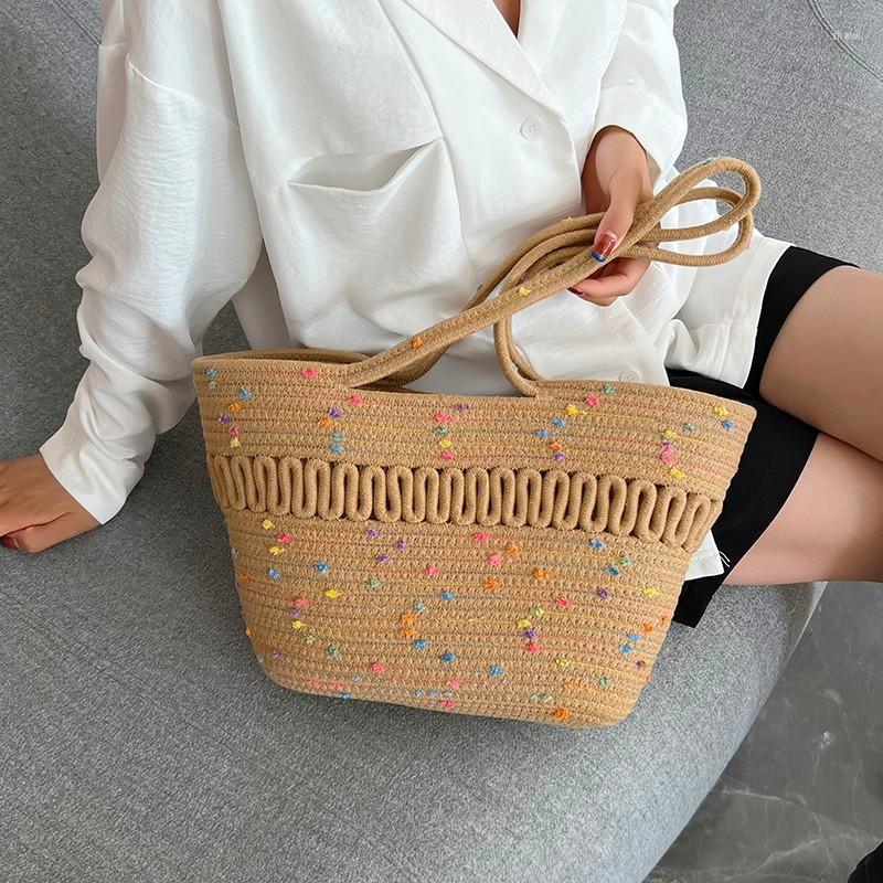 

Evening Bags FOSIZZO 2023 Summer High Capacity French Straw Woven Bag Beach Resort Women's Shoulder Hollow Cotton Thread, Cb001white