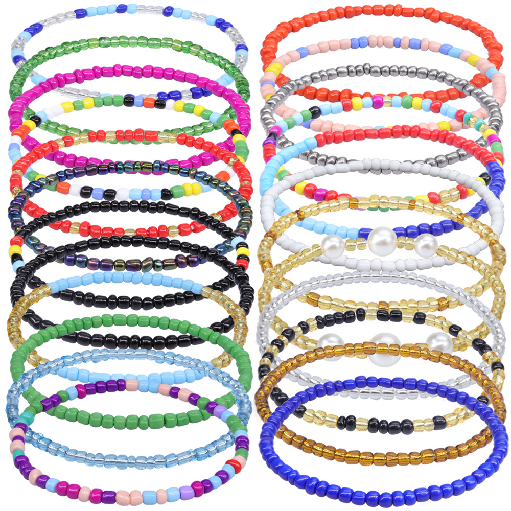 

Handmade Rope Chain Glass Crystal Rice Beaded Elasticity Bracelets for Women Jewelry