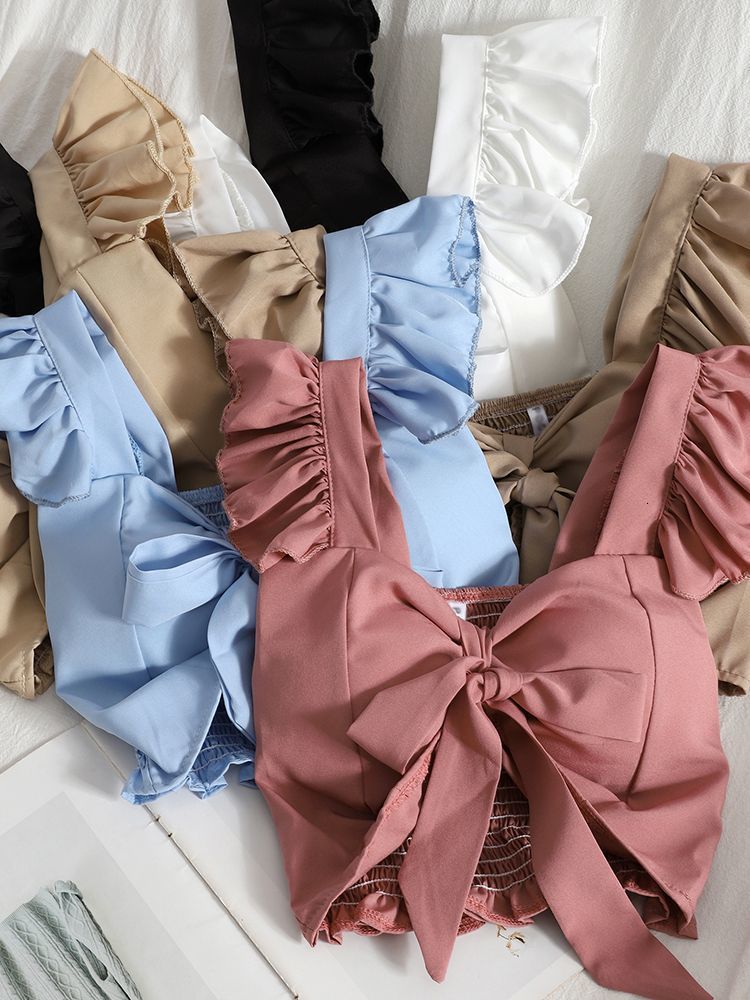 

Camisoles Tanks Ruffles Spaghetti Strap Padded Cami Solid Laced Bowknot Girls Summer Crop Top for Female Camisole 230508, Khaki