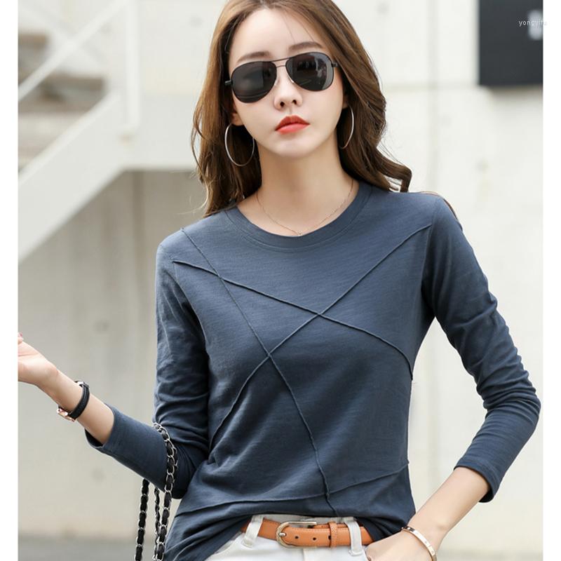 

Women' T Shirts O-Neck Long Sleeve Tee Shirt Femme Women Cotton Autumn Solid Loose Woman Tshirt Korean Style Clothes Camisetas De Mujer, Green