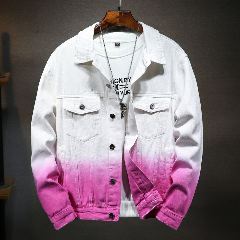 

Men's Jackets Men's Gradient Color Jacket Spring/Autumn Men's Denim Jacket with Holes Washed Men Bomber Jacket Jackets for Men 230509, Gray and white